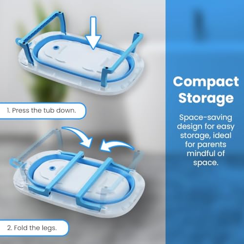 Image of Safe-O-Kid Big and Sturdy Foldable Baby (0-5 years) Bath tub with 1 Year Warranty, Anti-Slip, Temperature Sensitive Plug, Space Saving, Newborn Baby Folding Bathing Tub Girls & Boys with Soap Tray, Easy to Store, Foldable Shower Pool for Kids -Blue