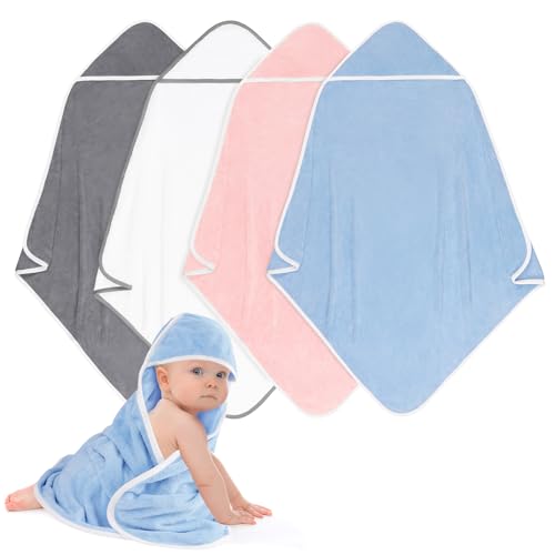 Image of UNIMADE Hooded Towel for Newborn, 4 Pack Soft Coral Fleece Baby Towels, Ultra Absorbent Bath Cloths Bulk for Infants, Toddlers, Newborn Essential- 30 x 30 inch - Multicolor