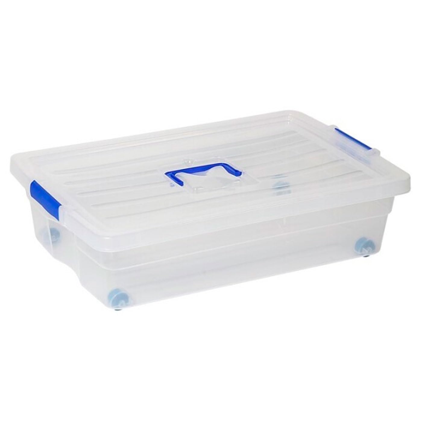 Acan Tradineur - Pack de 6 cajas de almacenamiento con ruedas Nº 2 - Plástico - Contenedor, guardar ropa, mantas, libros - Fabricado en España - 30 L - 59 x 39 x 16 cm - Transparente