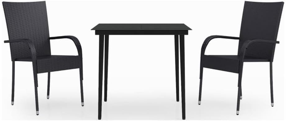 BOWERY HILL 3-Piece Garden Dining Set, PE Rattan and Powder-Coated Steel, Black Finish, Weather-Resistant Outdoor Table and Chairs for Balcony, Terrace, or Patio Dining