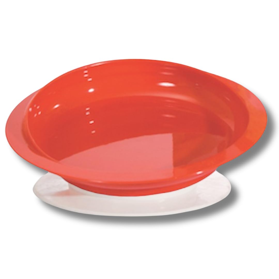 Power of Red Adaptive Scoop Dish with Suction Cup Bottom and Rimmed Side for Easier Eating - Designed for Elderly and Senior Use Plus Handicapped, Dementia or Rehab