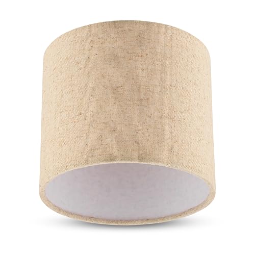 REV Lampenschirm rund im modernen Look - hochwertiges Leinen, 14cm Durchmesser - Ersatzlampenschirm für Hängelampe & Tischleuchte, E27 Fassung, Taupe