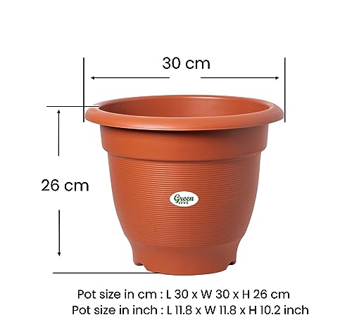 Green Live 12" Inch Round Shape Planter Pot With Tray | Flower Plant Pots for Home Balcony | Gamla Plant Pots Suitable For Terrace, Garden Etc | Indoor & Outdoor Home Gardening Plant Container Pot (Pack Of 4).