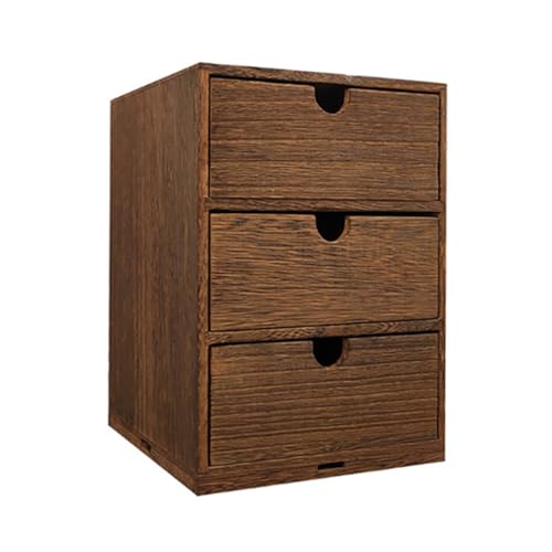 Zerodeko Caja de Almacenamiento de Madera Marrón de Tres Capas, Cajón Extraíble para Organización de Escritorio, Estante Compacto para Clasificar y Guardar Objetos en Hogar y Oficina