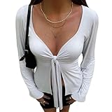Paket-Inhalt: 1 x Damen Bluse. Bitte beachten Sie, Sexy T-Shirt Mit Langen Ärmeln Und Schleife Zum Binden Slim Fit.