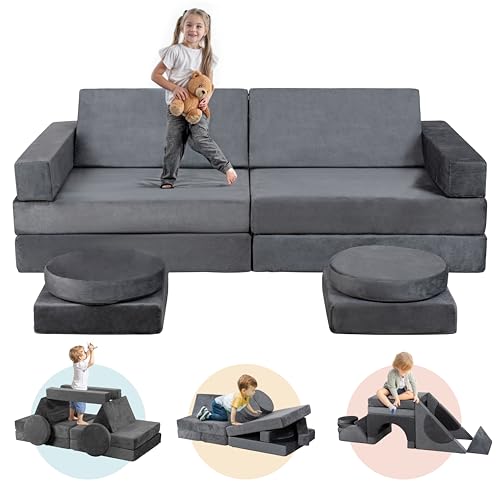 Nuturelly 18 PCS Modular Play Couch Kids Couch Fort Building for Toddler Child Sectional Sofa 320+DIY Convertible Foam and Floor Cushion for Boys and Girls Bedroom and Playroom Furniture