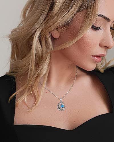 CELESTA Blue Opal Pentagram Necklace Sterling Silver Sun Moon and Star Necklaces Wiccan Jewellery Love Gifts for Women Mum Daughter Girlfriend