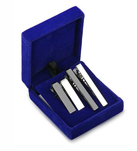 LOYALLOOK 2-4pcs Mens Tie Bar Pinch Clip Set for Regular Ties And Skinny Tie with Gift Box Silver Black Tone Pack 1.5-2.15Inches2