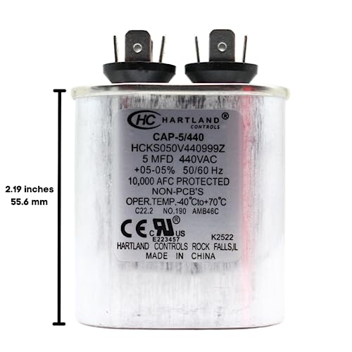 The HVAC Genius 5 MFD AC Capacitor, 5uF ±5% 370VAC/440 Volt Oval Run Start Capacitor for Air Conditioner Condenser Straight Cool or AC Motor and Fan Starting or Heat Pump Air Conditioner