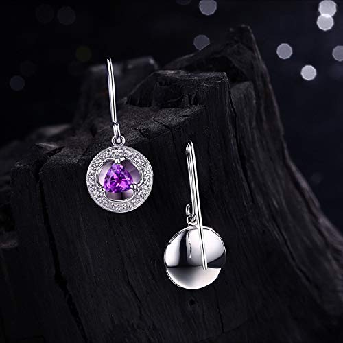 Boucles d'oreilles améthyste ronde triangle argent sterling hypoallergénique - 5