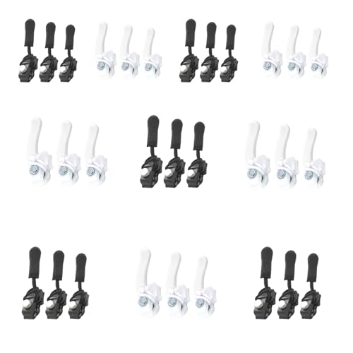 Qiwenr 30 Piezas Cursor Cremallera, Kit Reemplazo de Cremallera, 3 Tamaños, Universales Detachable Zipper Repair Reusable, Reparación de Cremalleras de Repuesto para Equipaje, Mochilas, Chaquetas