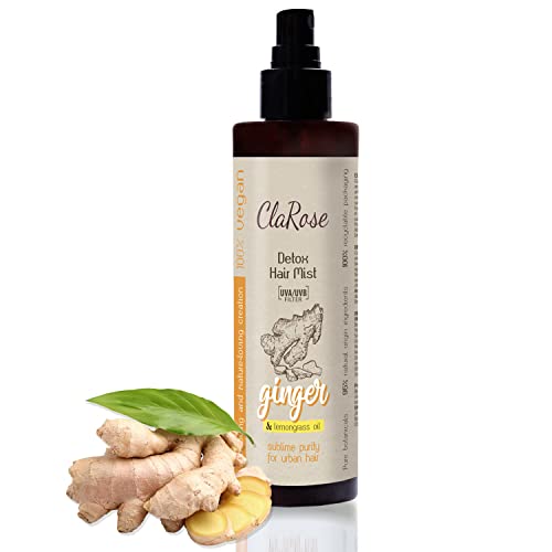 ClaRose Brume capillaire à protection UV détoxifiante et purifiante vegan, enrichie en extrait de gingembre et huile de citronnelle, pour cheveux agressés, 200 ml Cover