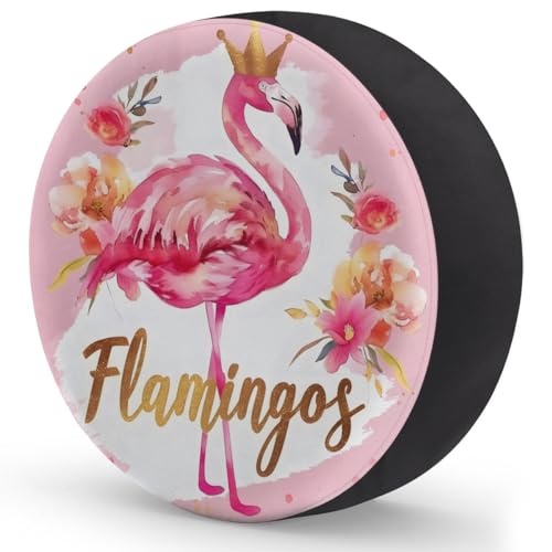 Image of Spare Tire Cover for RV Trailer, Flamingo Flower Tire Covers Universal Fit for Travel Trailer Camper Jeep RV SUV Truck Waterproof Wheel Cover (14 inch for Diameter 25 inch - 27 inch)