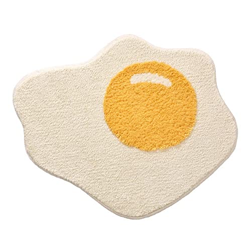 EIRZNGXQ Tapis de sol antidérapant en forme d'œuf poché - Doux et absorbant - Décoration de salon - Mignon, touffu, drôle, absorbant, baignoire, peluche, salle de bain