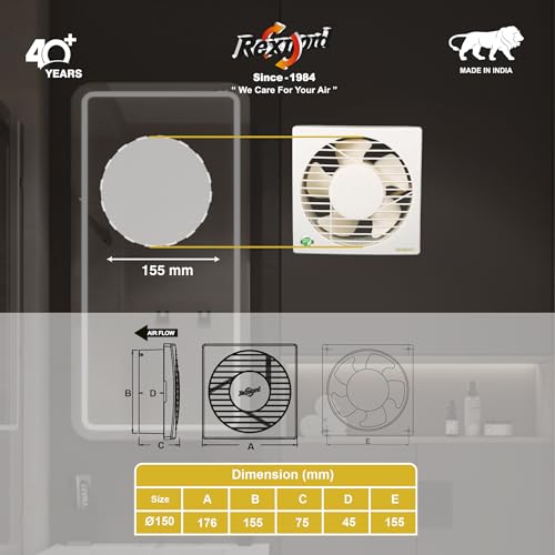Image of REXNORD REXVENT 150mm(6 Inches) ABS Plastic Body, 8 Watts BLDC Exhaust fans for Bathroom, Kitchen & office, Compact, Moisture Protection, Highspeed, Silent Operations, 100% Copper Winding | Ivory