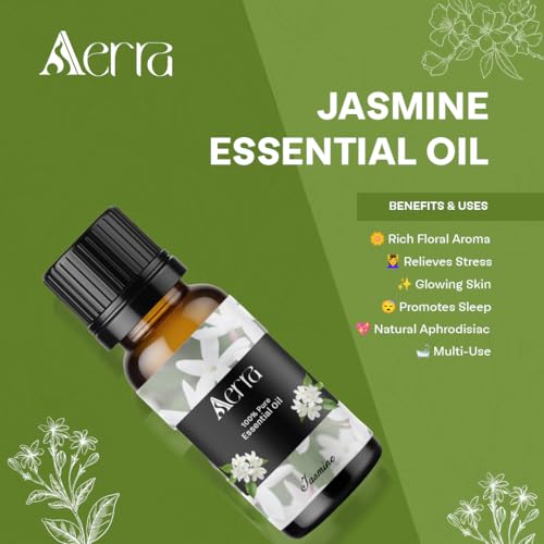 Image of Aerra Jasmine Essential Oil (15ml) - Pure Mogra Aroma Oil for Diffuser, Puja, DIY - Floral Scent