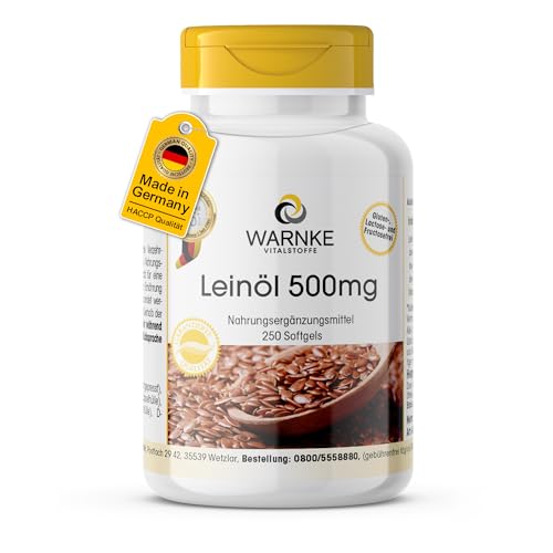 Leinöl 500mg Kapseln - Flaxseed Oil 500mg - 250 Softgels - schluckfreundlich - pflanzliche Omega 3-6-9 Kapseln - hochdosiert - Großpackung | Warnke Vitalstoffe - Deutsche Apothekenqualität