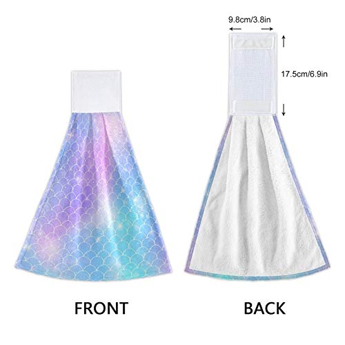 Kocoart Mermaid Fish Scales Kitchen Hand Towels Shining Princess Hanging Towel Dishcloths With Loop 2Pcs, Soft Super Absorbent Fingertip Towel For Bathroom Washroom Guestroom Hotel 12X17 In #TOP2