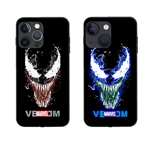 Venom Led Light Up Case For Iphone 14 Plus Luminous Comic Anime Superhero Phone Case Colorful Luminescent Fashion Luxury Tempered Glass Hybrid Phone Case Accessories For Men ，Send Tempered Film(Venom) #TOP11