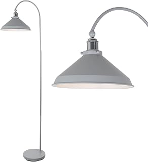 firstchoicelighting Grey with Chrome Detail Floor Light, Standing Lamp, Industrial Retro Design, Height 166 cm, LED Compatible