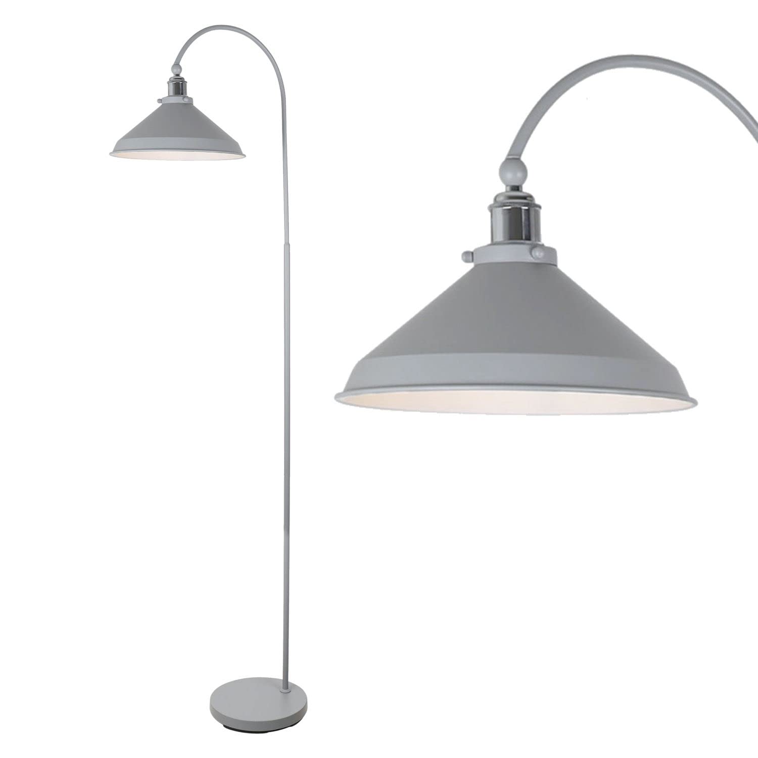firstchoicelighting Grey with Chrome Detail Floor Light, Standing Lamp, Industrial Retro Design, Height 166 cm, LED Compatible