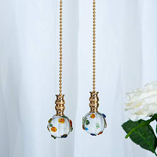 Image of Ceiling Fan Pull Chain, Fan Pulls Set with Connector, 2 Pack Crystal Colorful Point Fan Pull Extension for Light Fan Chain