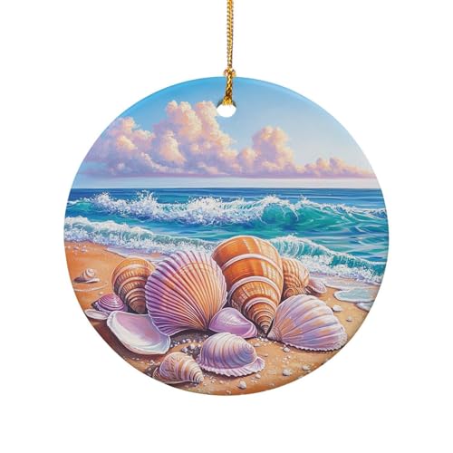 Adornos De Árbol Conchas Marinas Esparcidas sobre Sand Mojada En Un Paisaje Oceánico Bonitos Adornos Colgantes De Navidad Moda Natalizi Recuerdo para Adornos Familia Casa