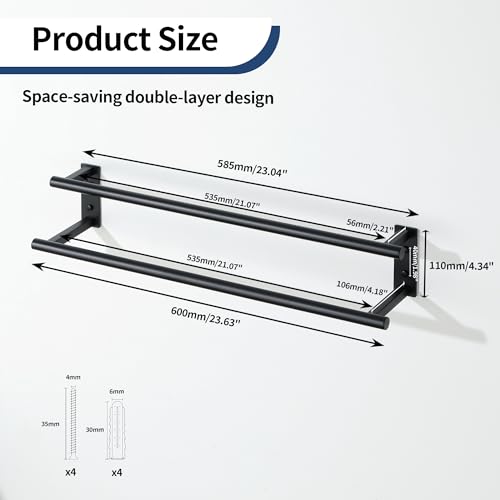 Toallero para baño o cocina de 60 cm Mooche negro en acero inoxidable 3