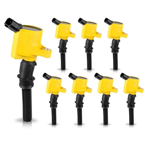ENA Yellow Set of 8 Ignition Coil Pack Compatible with Lincoln Mercury Ford Mustang Crown Victoria E150 E250 Expedition Explorer F150 F250 F350 F450 F550 Navigator 4.6L 5.4L V8 Replacement for DG508