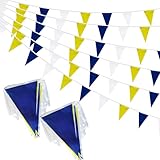 100 Feet Yellow Dark Blue & White Pennant Banner Flags String Hanging Yellow Dark Blue & White DIY Triangle Bunting Flags,Party Decorations for Grand Opening,Party Events,60 Pcs