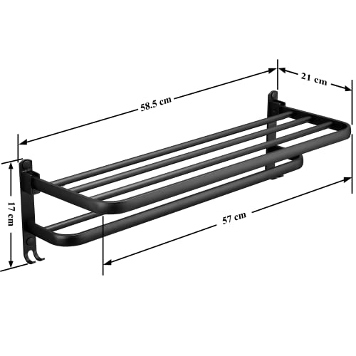 Image of Plantex Space Aluminium Folding Towel Rack with Fix Towel Rod /Bathroom Towel Hanger for Wall /Towel Hanger with Hook /(24 Inch, Black) - Pack of 1