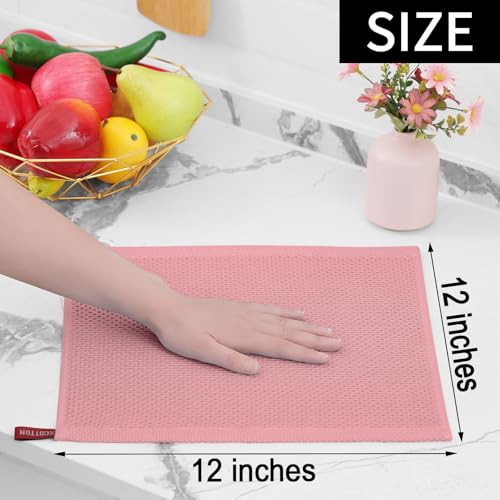 Image of Homaxy 100% Cotton Waffle Weave Kitchen Dish Cloths, Ultra Soft Absorbent Quick Drying Dish Towels, 12 x 12 Inches, 6-Pack, Dried Rose