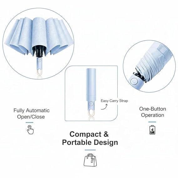 Image of UV Reversible Umbrella with Novelty Carabiner Handle, Travel-Friendly Umbrellas for Sun & Rain Protection, Windproof Compact, Automatic Open /Close,Plant Cutter for Home Garden Men and Women
