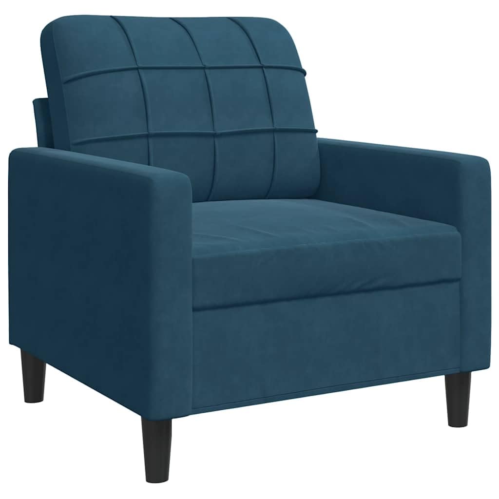 Set di 4 mobili imbottiti con cuscini in velluto blu per soggiorno e camera degli ospiti, moderno divano angolare con sgabello, salone, panca, sdraio, divano, paesaggio residenziale, mobili