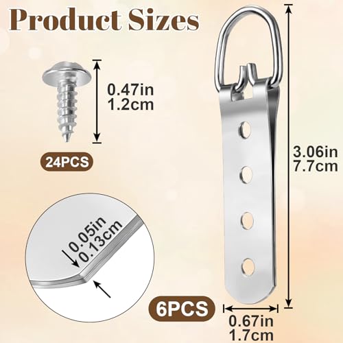 Image of Pndeyo 6pcs D-Ring 4 Hole Picture Hangers with 24pcs Screws, Heavy Duty Picture Frame Hanger, Rustproof D-Hook Hardware for Hanging Photo Frame Mirror Art Clock