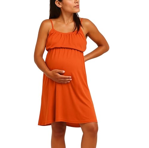 Womum Camison Lactancia Tirantes, 3 en 1 Lactancia, Hospital y Embarazo, Suave y Transpirable para Máxima Comodidad, Ropa Premama Embarazada, Pijama Lactancia (XL, Teja)