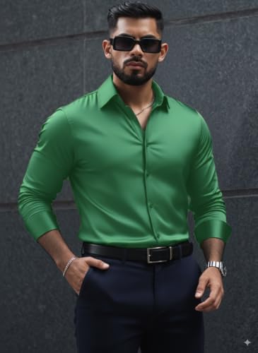 Image of IndoPrimo Men's Stylish Solid Satin Casual Shirt for Men Full Sleeve