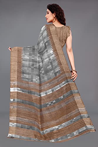 Image of SOURBH Cotton Blend Texture Printed Womens Saree New with Blouse Piece