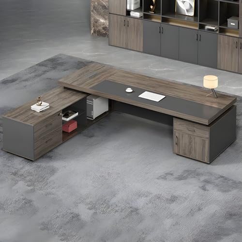 Image of Lakdi The Furniture Co Director & Executive L-Shape Office Table Modern Desk Made in MDF with Side Unit Drawer and Storage, Wire Manager & CPU Storage - Brown - LDL-629