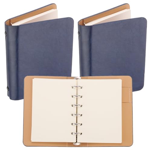 Classeur 6 anneaux A7 en cuir PATIKIL | Mini agenda rechargeable bleu