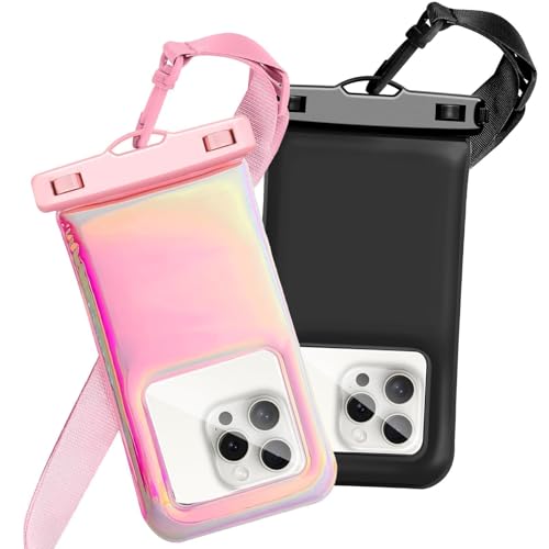 Floatable Waterproof Phone Pouch Case 2 pax for iPhone 17 16 Pro Max/15/14/13/12, IP68 Travel Cellphone Dry Bag Beach Cruise Ship Essentials Bags with Crossbody Lanyard,Pink and Black-7″ by Foweroty - Used condition - US$16.45