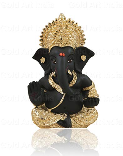 Image of Gold Art India Gold Plated Kaai Green Color Ganesh Idol for Car Dashboard God Ganesha Idol for Home Decor Ganpati for Gifting (MUKUTGOLDKAAIGREEN3.5)