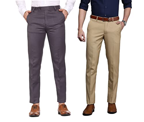 Image of MALENO Men Formal Trouser Regular Fit Solid | Soft and Breathable Pant Combo (Pack of 2)