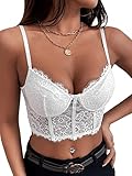 SheIn Damen Bauchfrei Camilose Top Sexy Spitze Cami Crop Tops Spitzentop Bralettes Spaghettiträger Cropped Oberteil Weiss M
