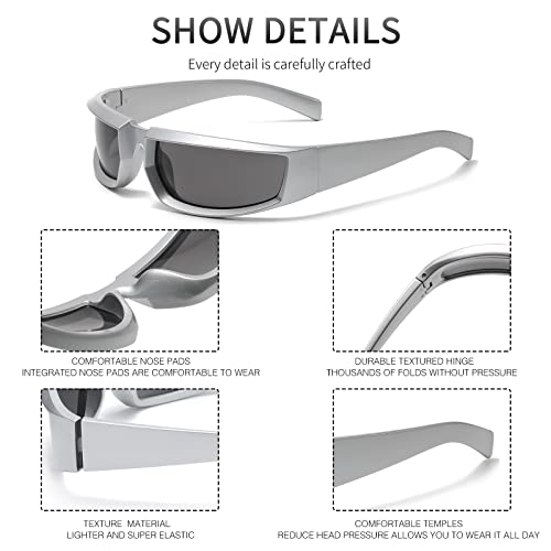 Wrap Around Fashion Sunglasses for Men Women Trendy Rectangle Thick Chunky Sunglasses Glasses4