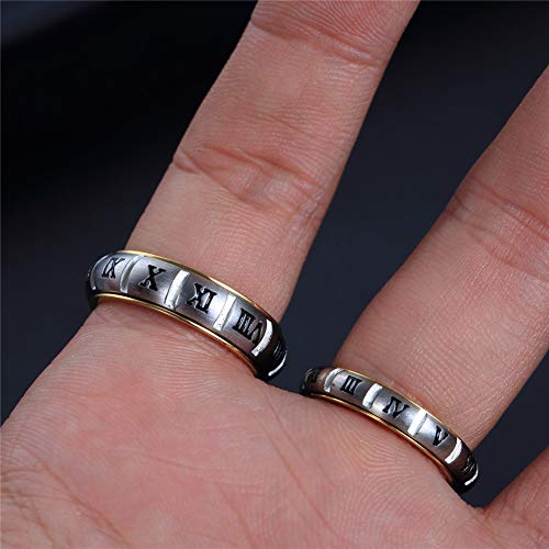 Image of PAURO Roman Numerals Spin Worry Ring | Unisex Stainless Steel, Roman Numerals Spin Worry Ring for Anxiety