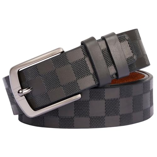 Men's 3.8cm Checkered Belt - Double Bonded Split Leather, Laser Alloy Buckle, No-Stitch Commuter & Daily Wear