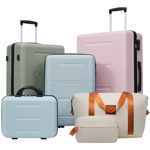 Image of 6 Pcs ABS Hardshell Luggage Set Spinner Wheel Suitcase Suitcase