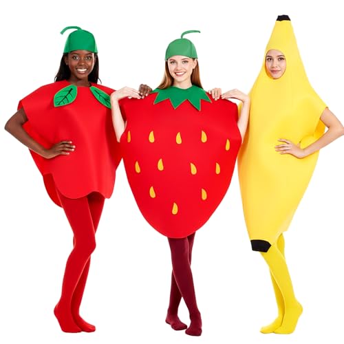 Jococs Fruit Costume Set Banana Strawberry Apple Cosplay Suit Adults Funny Food Outfit for Party Dress Up