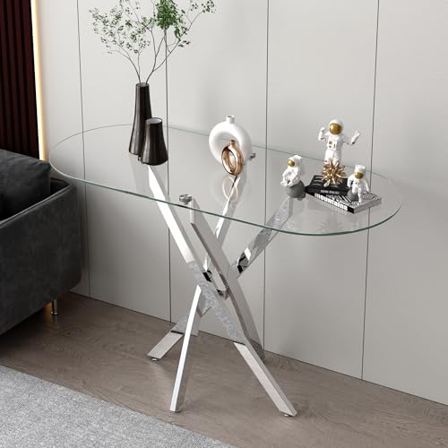 GOLDFAN Mesa consola de cristal de estilo